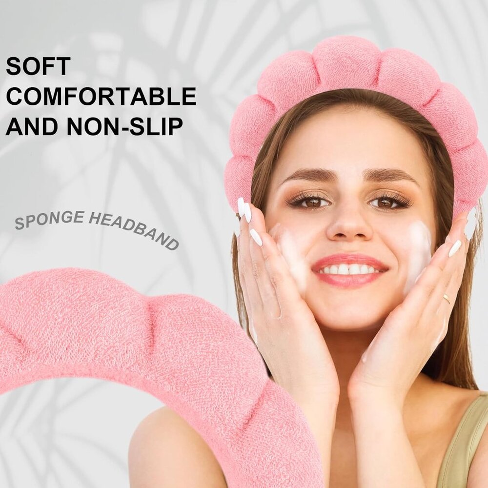 4 PCS Spa Headband - Pink Skincare Makeup Face Wash Skin Care Make Up Cute Prepp - Picture 5 of 8